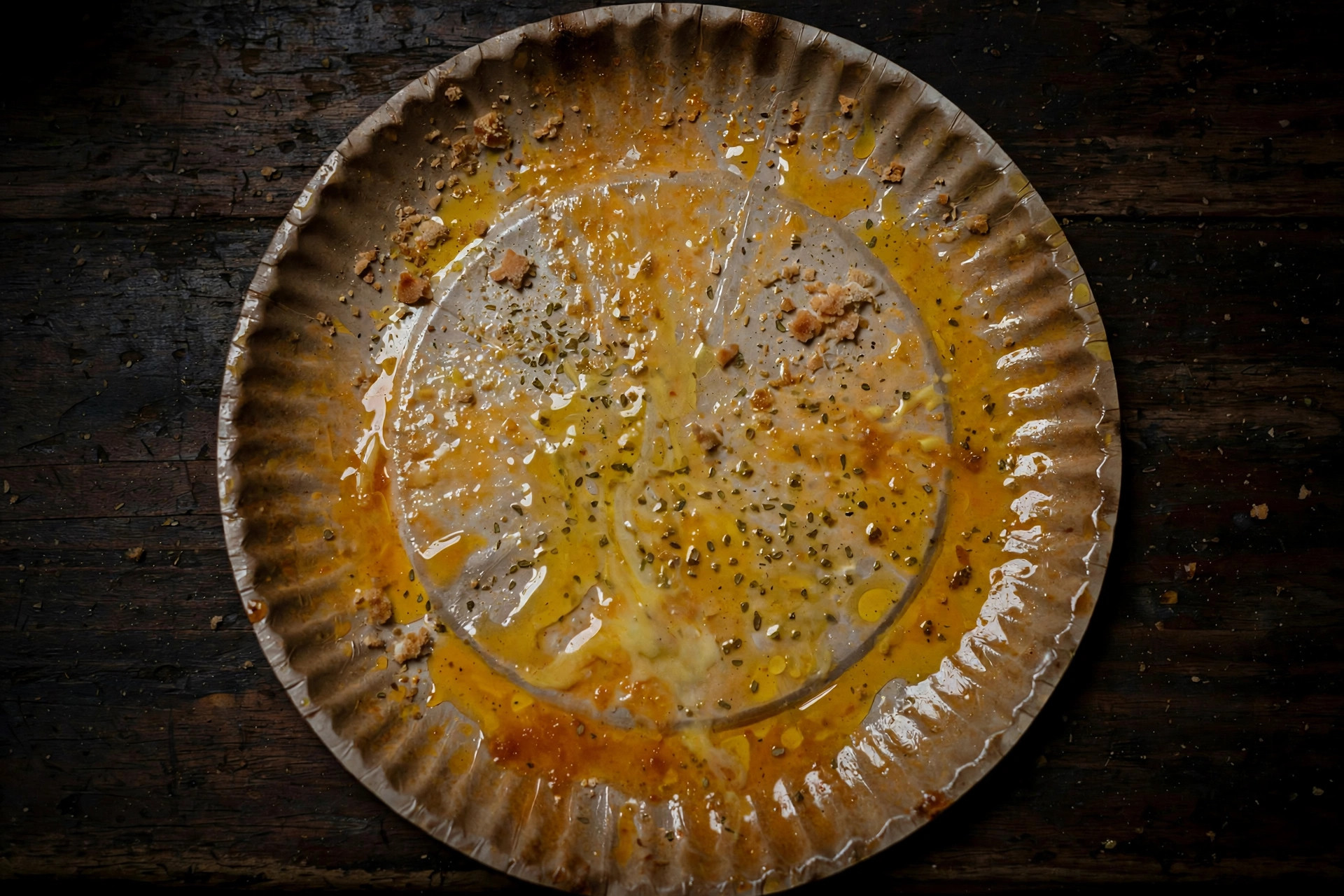 A paper pizza plate baked in grease